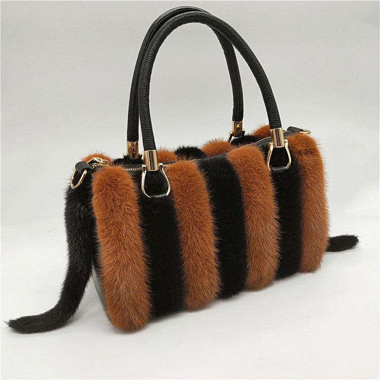 Mink Fur Leather Handbags Women's Leather Handbags - Fashionner