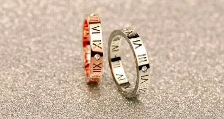 Roman numerals diamond couple ring