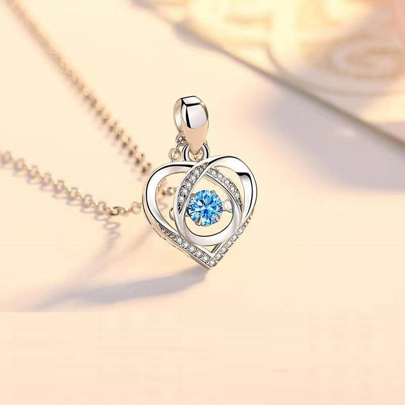 S925 Beating Heart-shaped Necklace Women Luxury Love Rhinestones Necklace Jewelry Gift For Valentine's Day - Fashionner