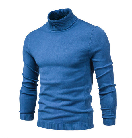 Pull à col roulé uni et ajusté pour homme, hauts décontractés d'hiver