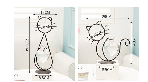 Vase Hydroponique Simple en Fer pour Fleurs avec Chat
