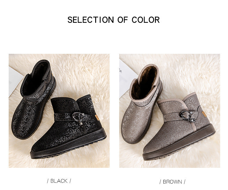 Snow Boots Women Winter Fleece-lined Thicken One Pedal Cotton Shoes Women Ankle Boots - Fashionner