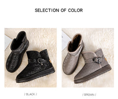 Snow Boots Women Winter Fleece-lined Thicken One Pedal Cotton Shoes Women Ankle Boots - Fashionner