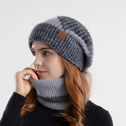 Ensemble de 2 pièces bonnet tricoté avec écharpe, bonnet d'hiver bicolore et écharpe en laine épaisse et chaude avec cache-oreilles