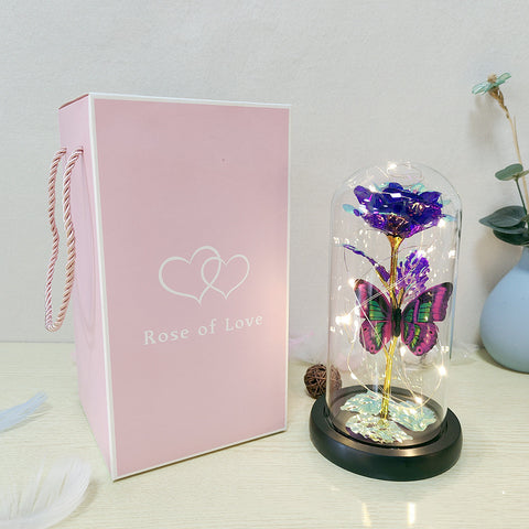 Valentine's Day Gift Eternal Rose LED Light Foil Flower In Glass Cover Mothers Day Wedding Favors Bridesmaid Gift - Fashionner