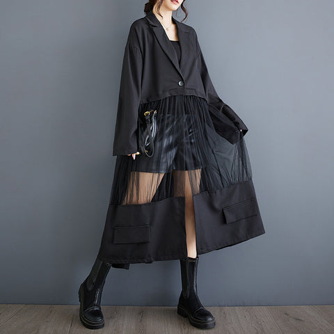 Jupe tailleur décontractée en patchwork résille ajouré