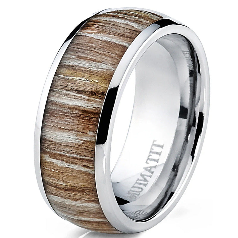 Buy Men'S Titanium Ring - European American Style Curved Straight-Edged Band 8Mm Wide Wood Grain Inlay online at Fashionner.