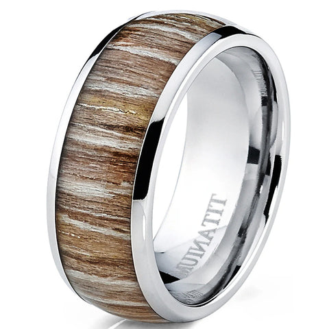 Buy Men'S Titanium Ring - European American Style Curved Straight-Edged Band 8Mm Wide Wood Grain Inlay online at Fashionner.