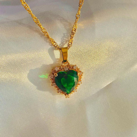 Colorful Rhinestones Heart-shped Necklace Love Gold Clavicle Chain Ins Personalized Jewelry For Women Valentine's Day - Fashionner