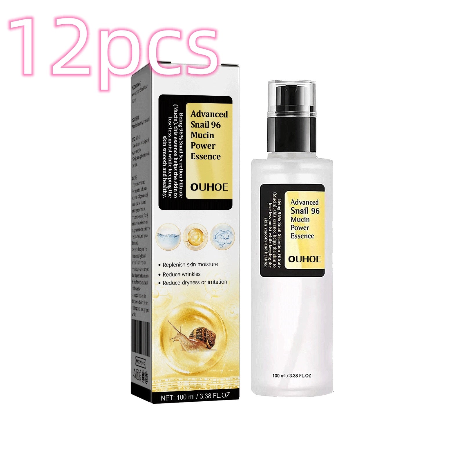 Snail Mucin 96% Power Repairing Essence 3.38 fl.oz 100ml, Hydrating Serum for Face with Snail Secretion Filtrate for Dull Skin & Fine Lines, Korean Skincare
