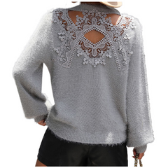 Pattern pattern women's knitted sweater round neck long sleeved pullover sweater for women - Fashionner