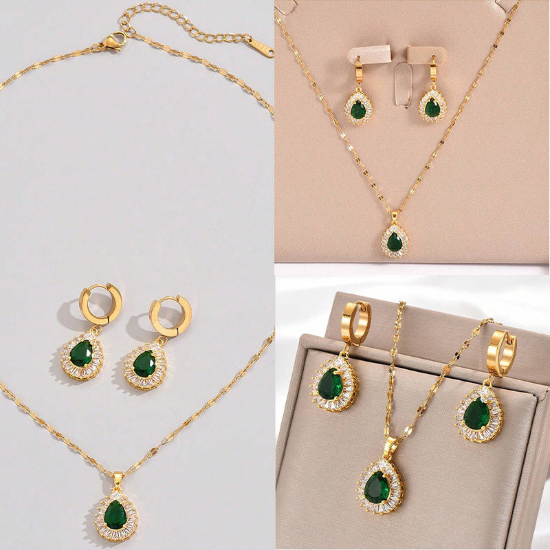 Buy Retro Hong Kong Style Jade White Suit Necklace Earrings All-Match Jewelry online at Fashionner.