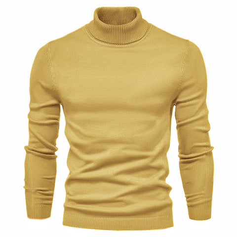 Pull à col roulé uni et ajusté pour homme, hauts décontractés d'hiver
