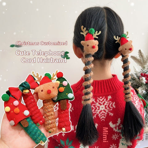 Jolies filles bande élastique en caoutchouc Noël enfants fil téléphonique cheveux spirale bobine festive habiller les accessoires de cheveux d'enfant coiffure