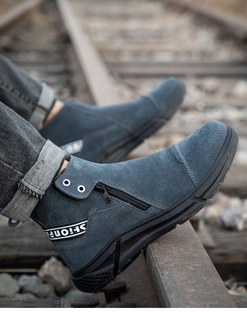 Fall Winter High-Top Men's Non-Slip Wear-Resistant Cowhide Work Shoes Anti-Smash And Anti-Piercing Safety Shoes For Welders - Fashionner