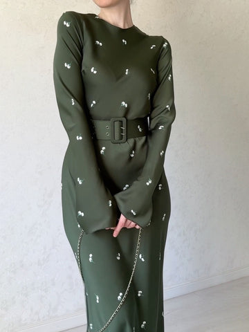 Autumn new fashionable temperament long sleeved slim fit ruffled A-line dress long skirt - Fashionner