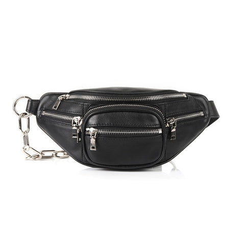 Sac banane, cuir véritable, sac de poitrine polyvalent en bandoulière, sac à chaîne à épaule unique, petit sac léger pour femmes