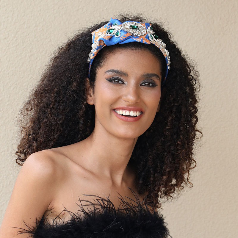 Heavy Industry Handmade Fabric and Diamond Set Fashion Hair Hoops for Women - Fashionner