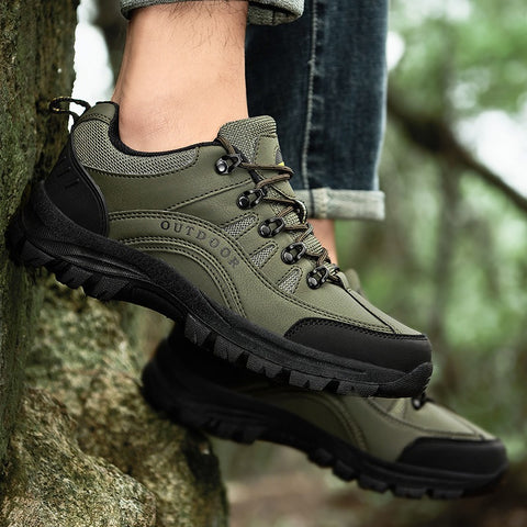 Oversized hiking shoes Men's autumn and winter outdoor sneakers leather low top hiking shoes - Fashionner