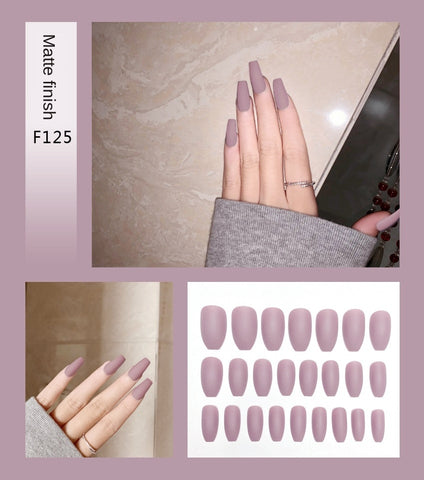 Nail Art Fake Nails Stiletto Tips Clear Press on Long False with Glue Coffin Stick Display Full Cover Artificial Designs Matte - Fashionner