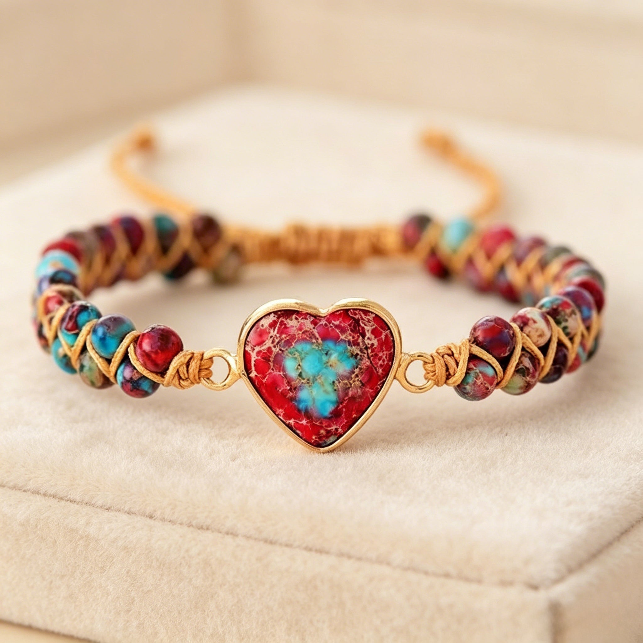 Buy Hand-Woven Natural Stone Imperial Heart Bracelet, Adjustable online at Fashionner.