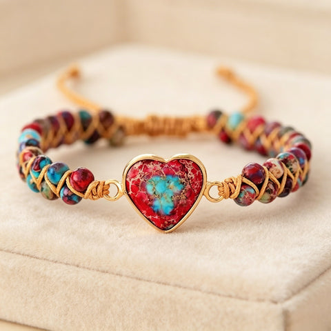Buy Hand-Woven Natural Stone Imperial Heart Bracelet, Adjustable online at Fashionner.