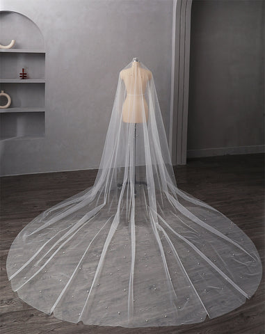 Voile de Mariée Perlé 1 Voile de Mariée Cathédrale Long Couche