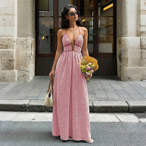 Buy Women'S Striped Strappy Dresses Fashion Summer V-Neck Maxi Dress Party Beach Evening Dress Women'S Clothing online at Fashionner.