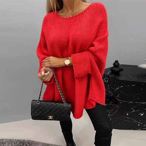 Pull en tricot surdimensionné à manches chauve-souris et coupe ample pour femme