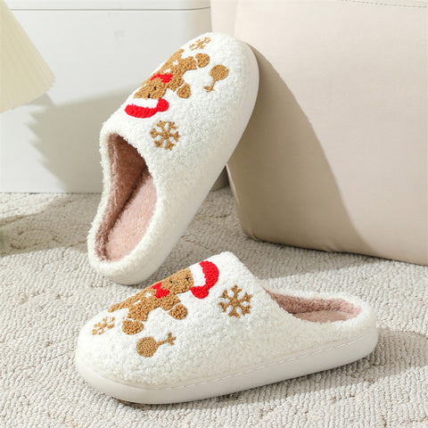 Chaussons de Noël en pain d'épices flocon de neige pour femme – Intérieur antidérapant hiver chambre maison pantoufles douces