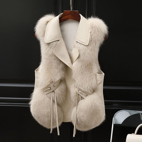 Gilet en fourrure Manteau court Automne et hiver Nouveau Patchwork Blouson en fourrure de renard d'hiver Femme Manteau court en fourrure artificielle Élégant Gilet chaud féminin
