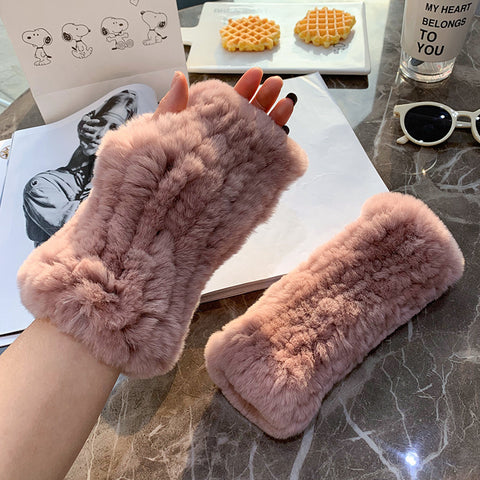 Gants doux, chauds et épais en fourrure de lapin Rex