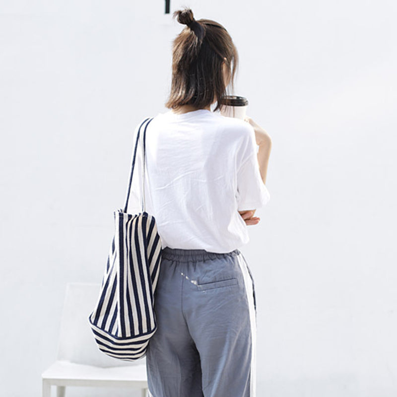 Striped Canvas Bags High Capacity Shoulder Bags For Women Fashion Shopper Handbags Casual Shopping Totes - Fashionner