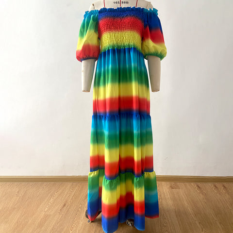 Robe longue florale élégante sans épaules pour femme