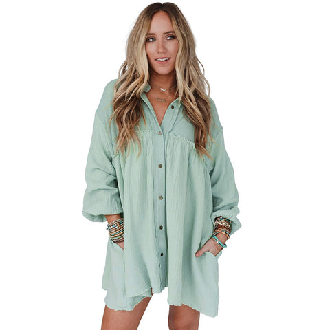 Thin Patchwork Pleated Long Sleeve Dress - Fashionner