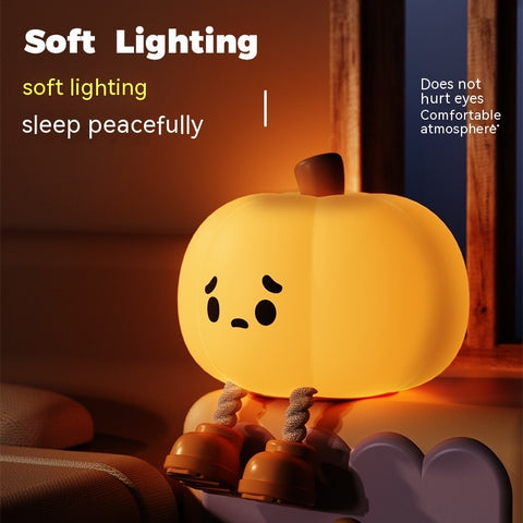 Décoration d'intérieur Lampe de nuit citrouille d'Halloween Mignonne lampe en silicone souple Tactile Intensité réglable Rechargeable Lumière décorative de chevet Cadeaux pour enfants Décorations d'Halloween
