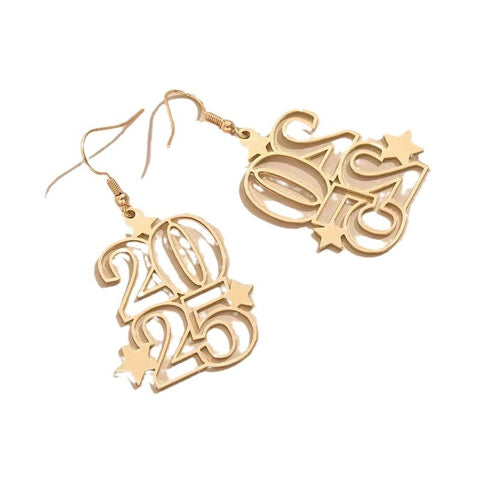 Nouvelles boucles d'oreilles pendantes créatives chiffre d'or 2025 pour femmes, bijoux de mode, boucles d'oreilles de Nouvel An pour soirée