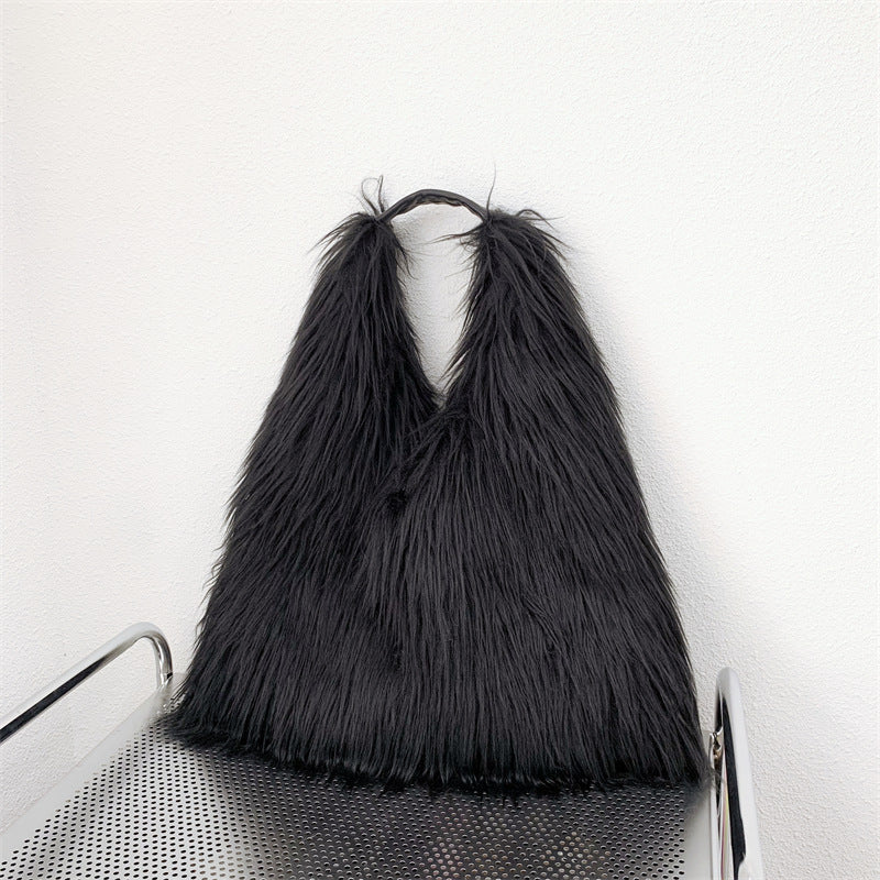 Water Wool One-shoulder Tote Plush Bag - Fashionner