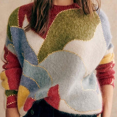 Spliced Painted Sequin Pullover Sweater - Fashionner