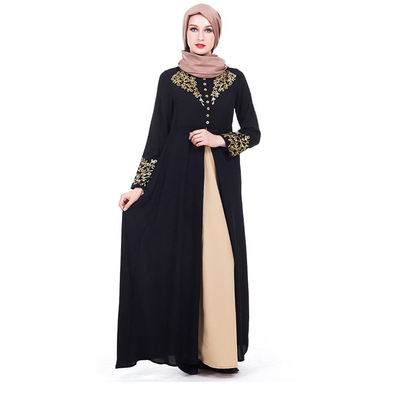 Robe arabe musulmane imprimée dorée pour femmes