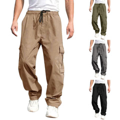 Casual Cargo Pants For Men Loose Straight Drawstring Waist Trousers With Pockets - Fashionner