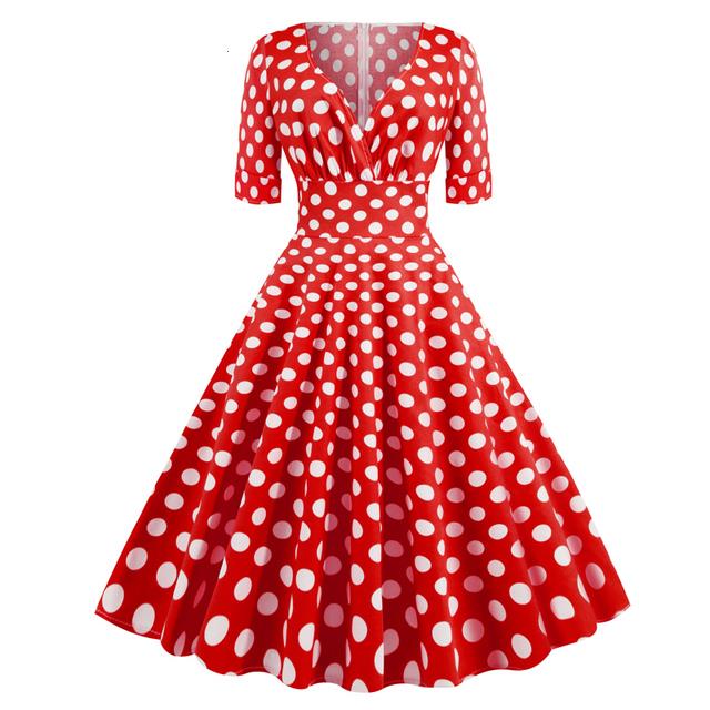 Green Solid Rockabilly S Vintage Ruched V Neck Party Dresses - Fashionner