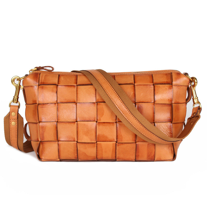 Vintage Handwoven Shoulder Bag With Vegetable Tanned Top Layer Cowhide - Fashionner