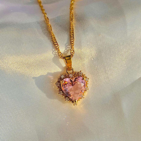 Colorful Rhinestones Heart-shped Necklace Love Gold Clavicle Chain Ins Personalized Jewelry For Women Valentine's Day - Fashionner