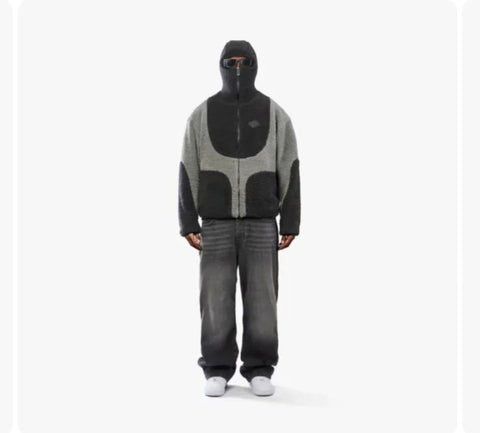 Veste à Capuche Zippée en Laine d'Agneau pour Homme, Sweat-shirt Décontracté avec Motif Lignes Patchwork