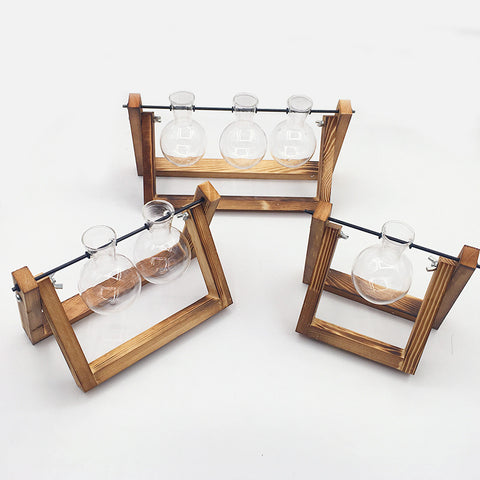Support en bois pivotant Vase en verre pour plantes hydroponiques