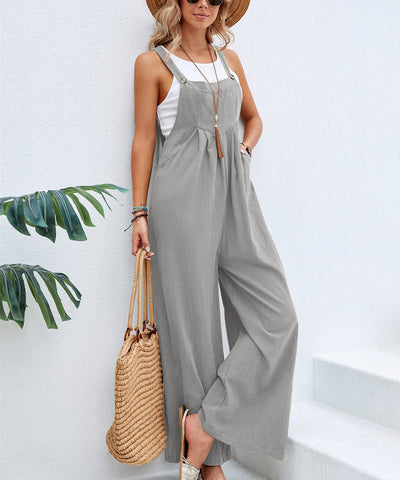 Women Long Bib Pants Overalls Casual Loose Rompers Jumpsuits With Pockets - Fashionner