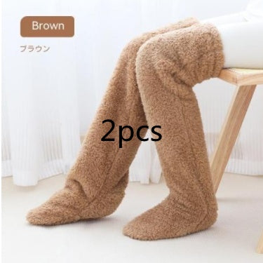 Buy Over Knee High Fuzzy Long Socks Winter Warm Cold Leg Knee Joint Cold-Proof Stockings Home Floor Sleeping Socks online at Fashionner.