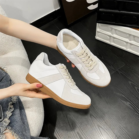 Buy Custom Logo Genuine Leather Chunky Sneakers Height Increasing Comfortable Casual Shoes Women online at Fashionner.