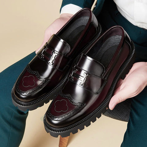Open edge bead matte craft leather shoes, men's wiping color dual color upper, men's shoe cover - Fashionner